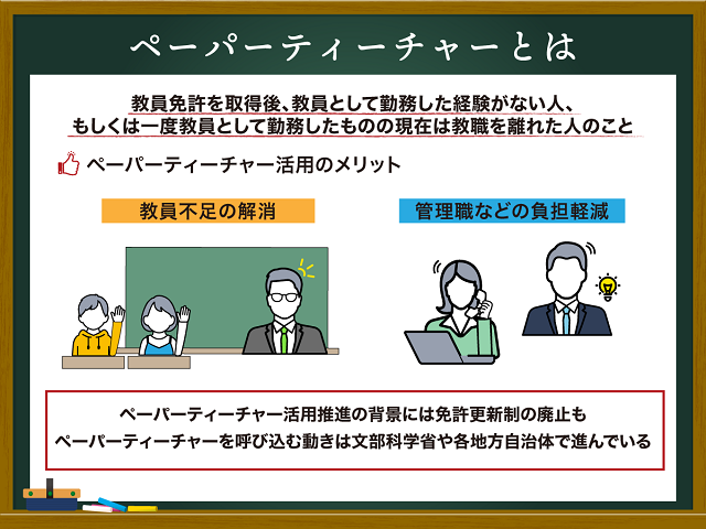 ぺーパーティーチャーとは？活用の推進で期待される教員不足の解消